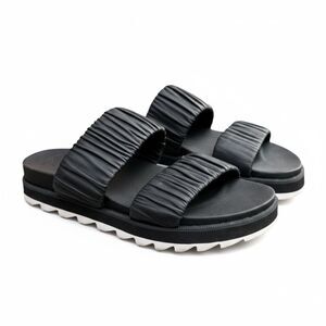 Sorel Women's Roaming Two Strap Slides Black Size 7.5 Leather Sandals